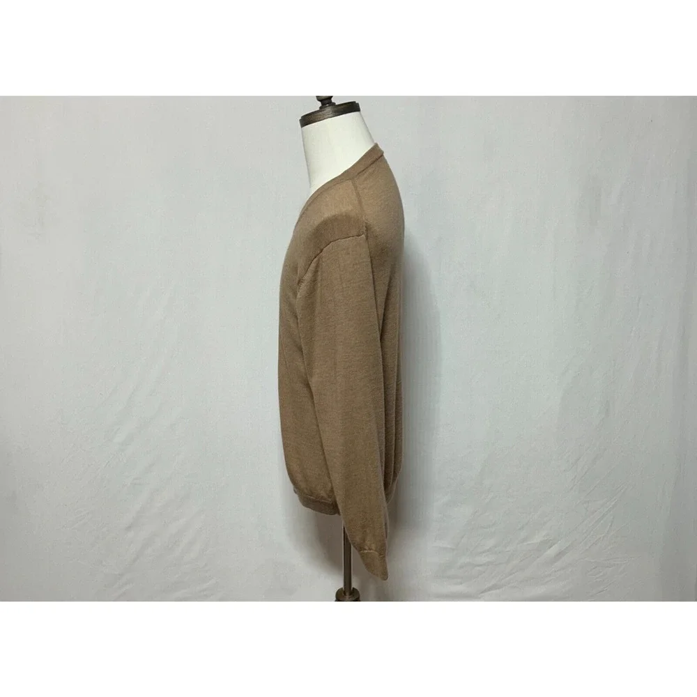 Hart Schaffner Marx Sweater Mens Large Tan Extra‎ Fine Merino Wool Long Sleeve